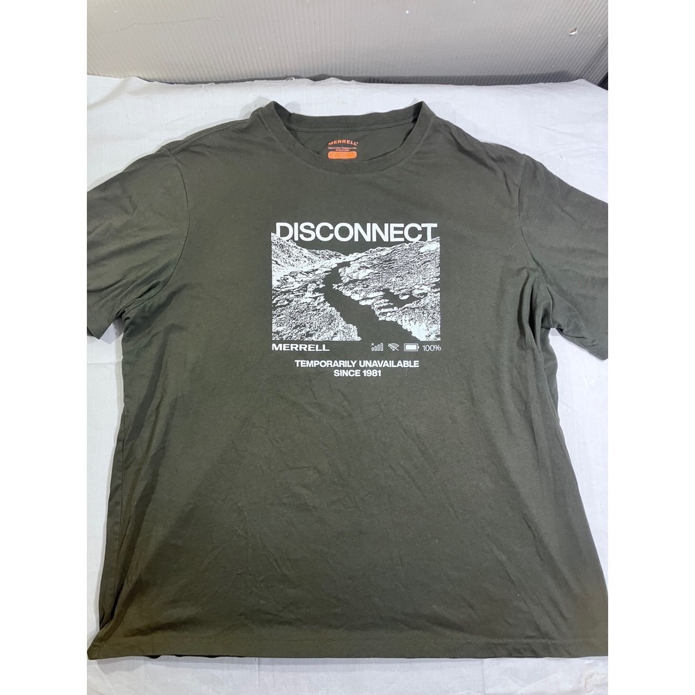 Merrell Mens XXL Disconnect Graphic T-Shirt Olive Green Outdoor Hiking Tee